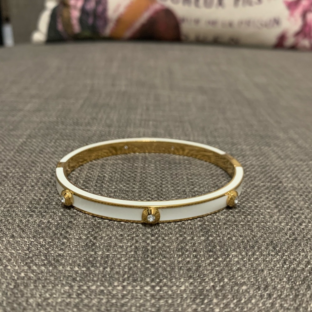 Henri Bendel Rivet Bangle in Gold Tone and White Enamel
